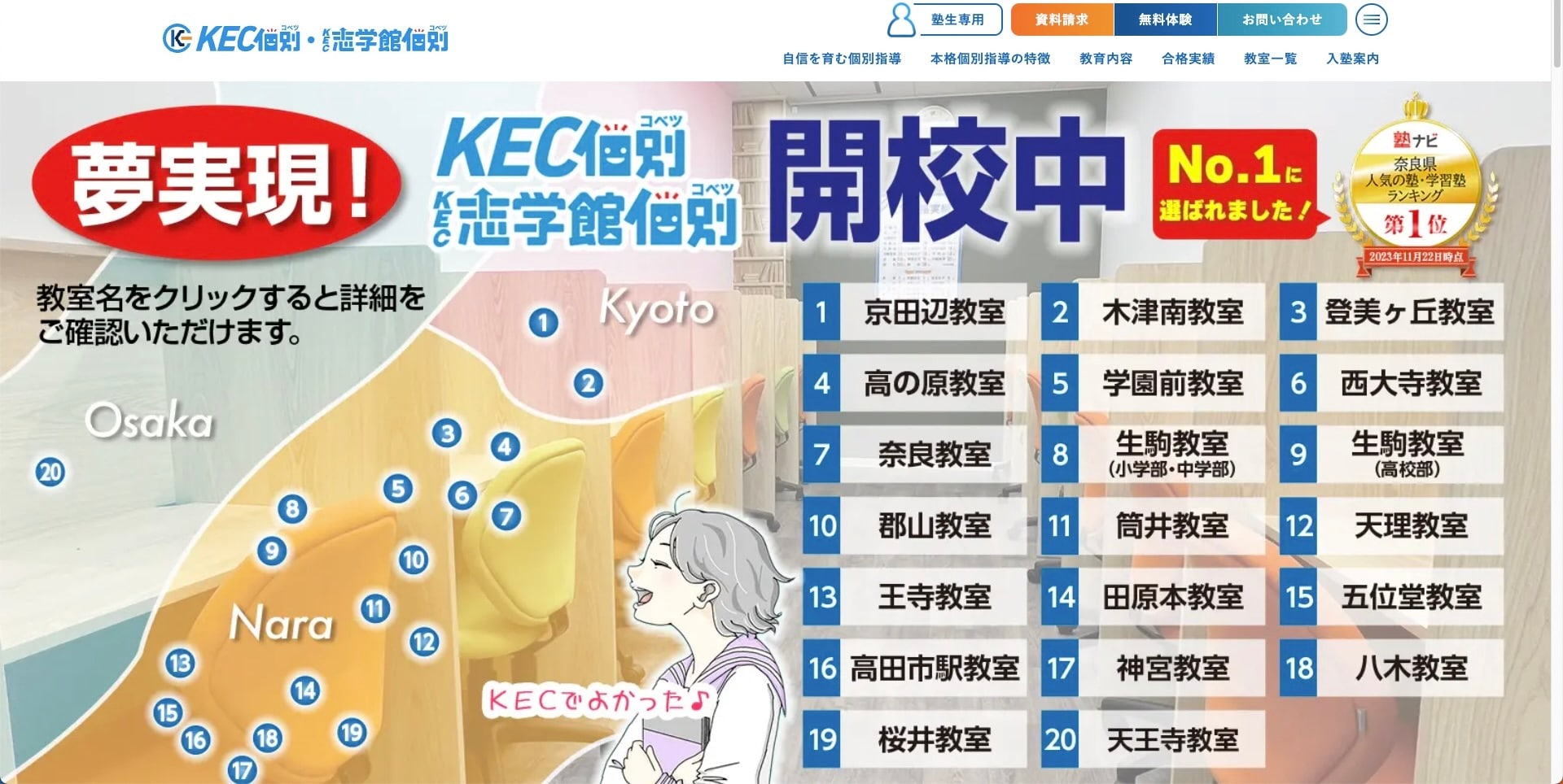 KEC個別・KEC志学館個別のサイトのトップ画像